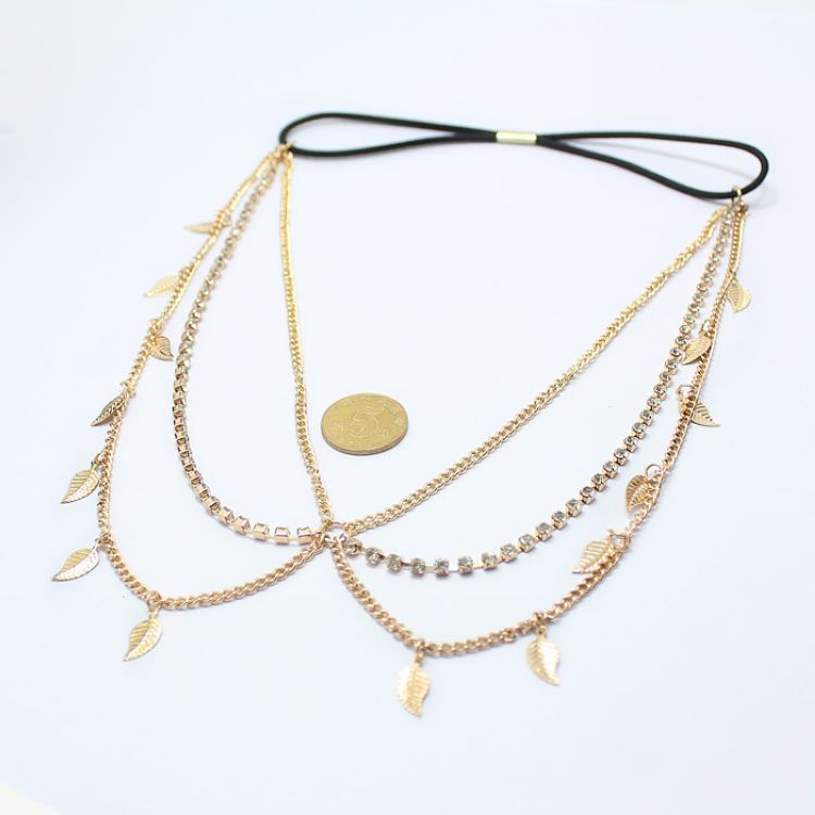 Fashion Diamond-Studded Chain Leaf Multi-Layer Tassel Headband