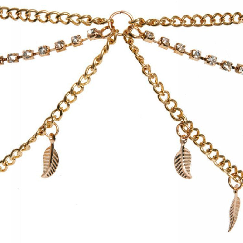 Fashion Diamond-Studded Chain Leaf Multi-Layer Tassel Headband