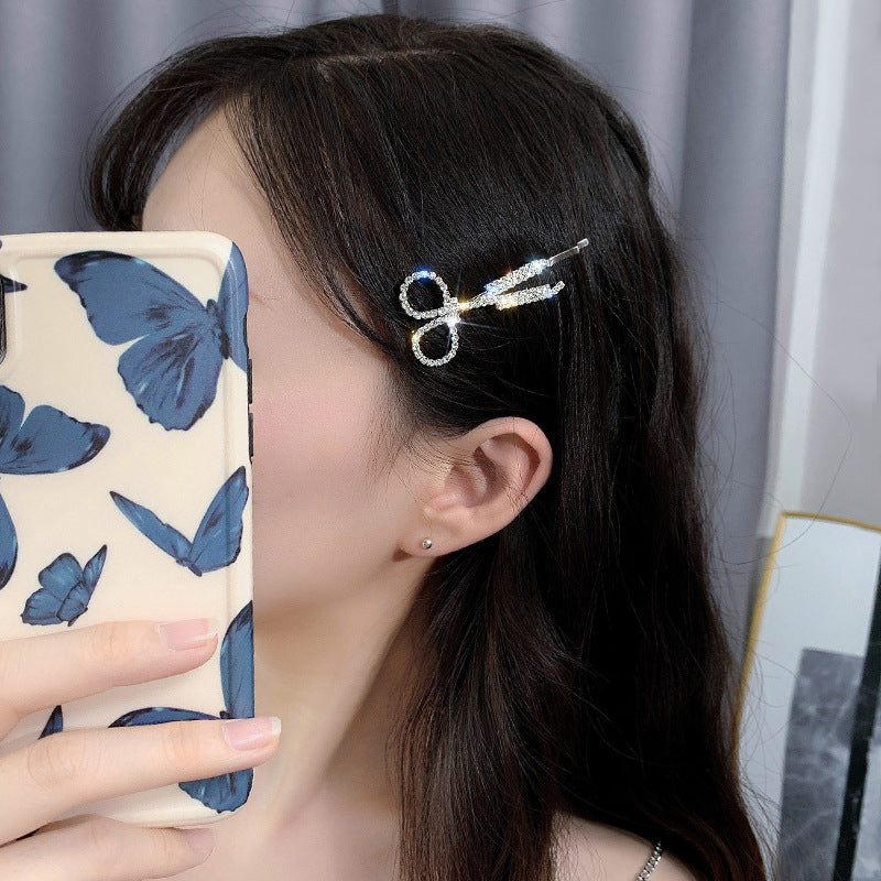 Fashion Creative Scissors Rhinestone Hairpin