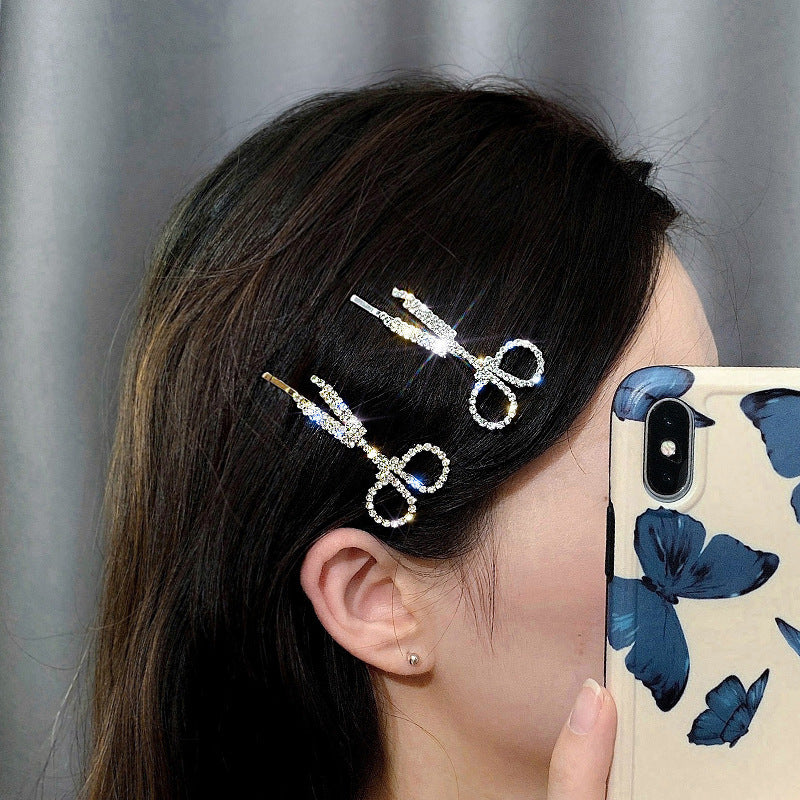 Fashion Creative Scissors Rhinestone Hairpin