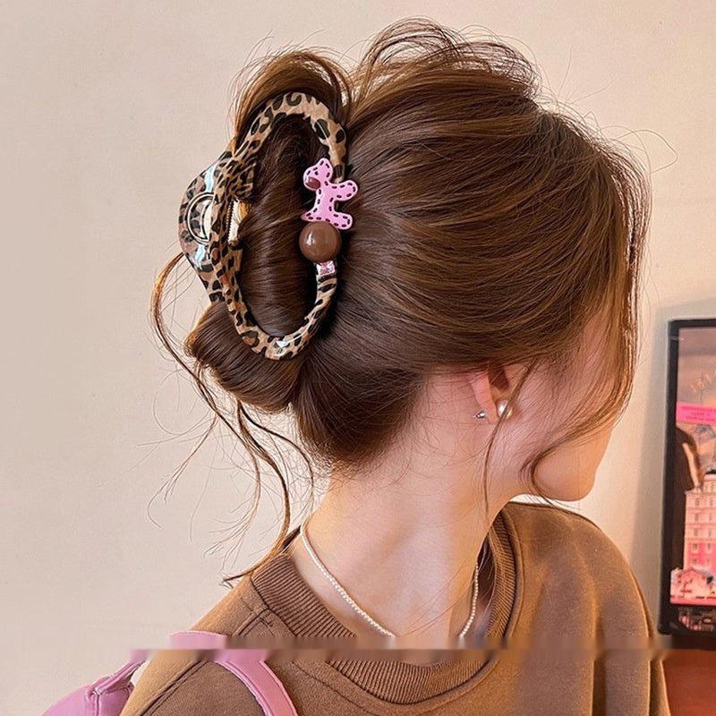 Leopard-Print Hollow-Out Cloud Hair Clip For Women Luxe High-End Style