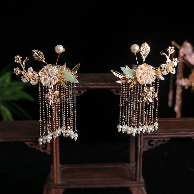 Beaded Chinese Tassel Xiuhe Tiara Set