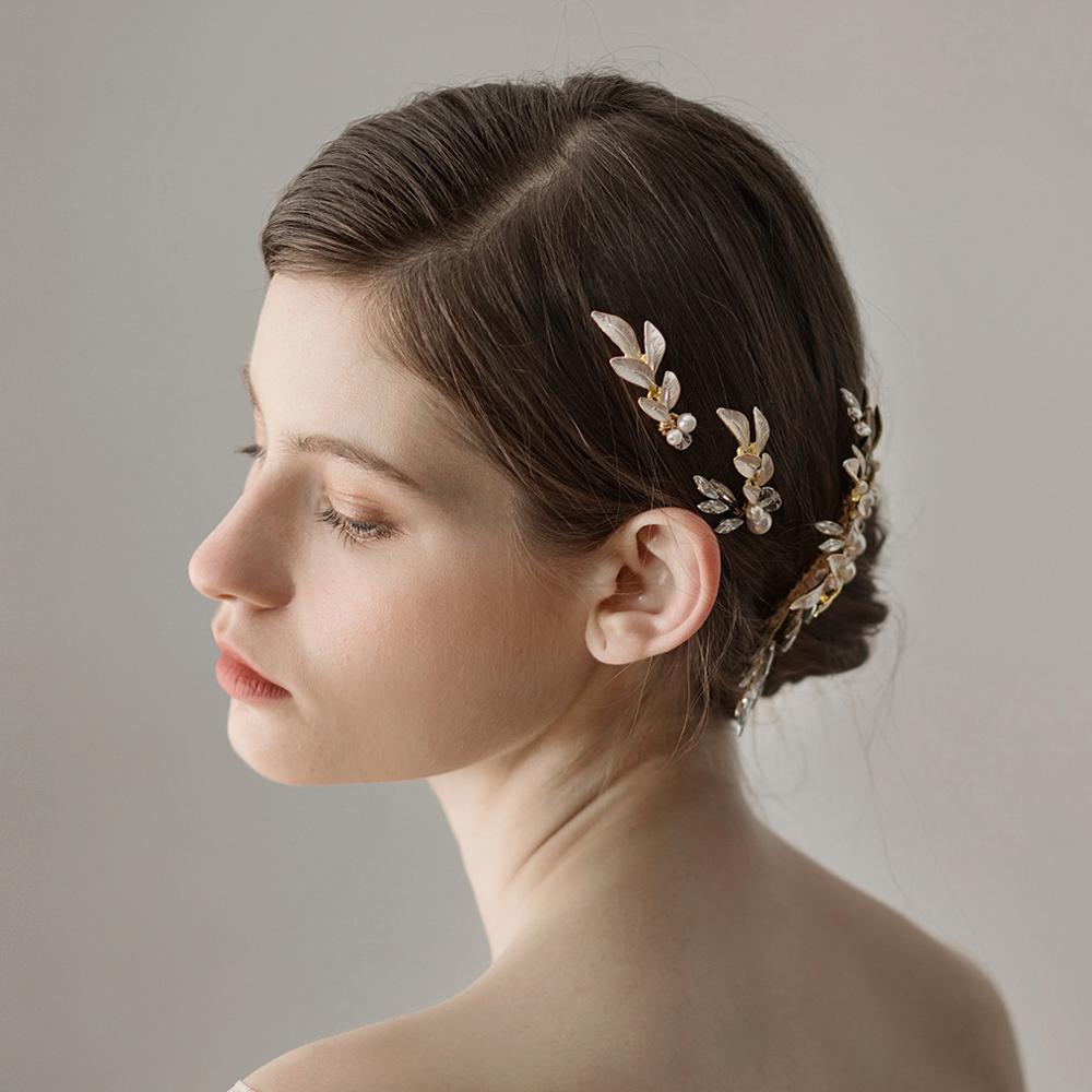 White Paint Leaf Bridal Hair Comb And Fork Set