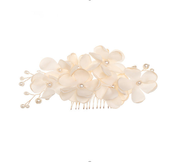 Flower cloth pearl hair comb
