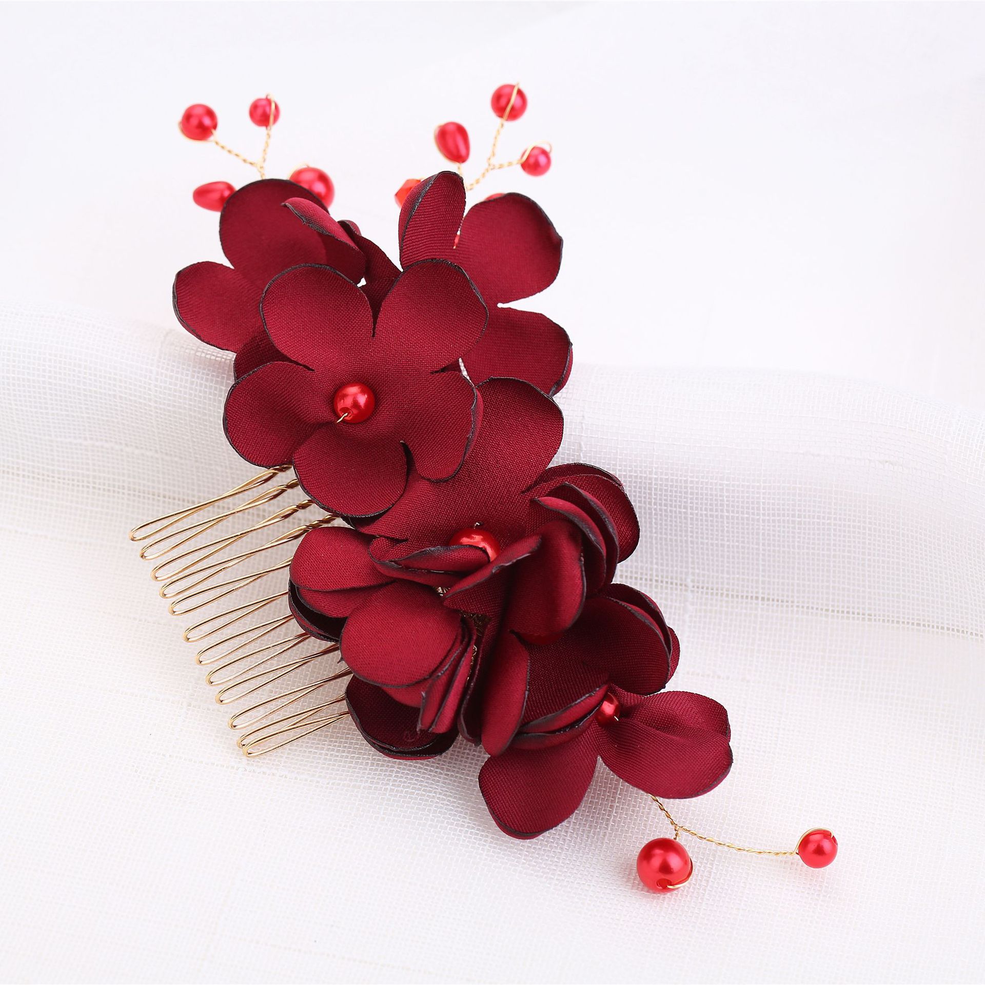 Flower cloth pearl hair comb