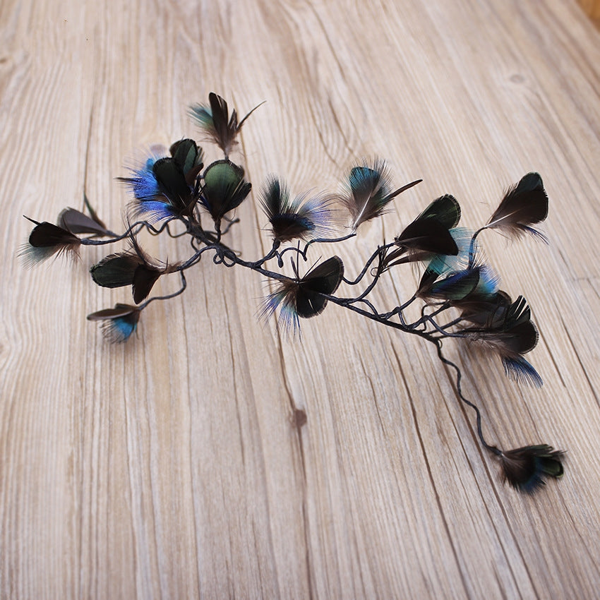 Baroque feather headdress bridal side clip
