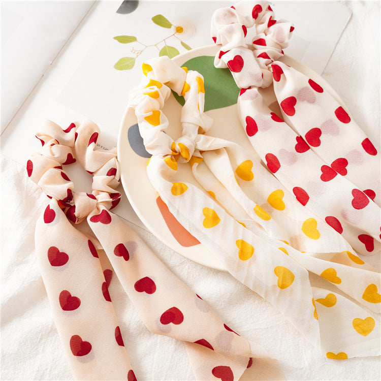 Peach Heart New Long Ribbon Hair Tie