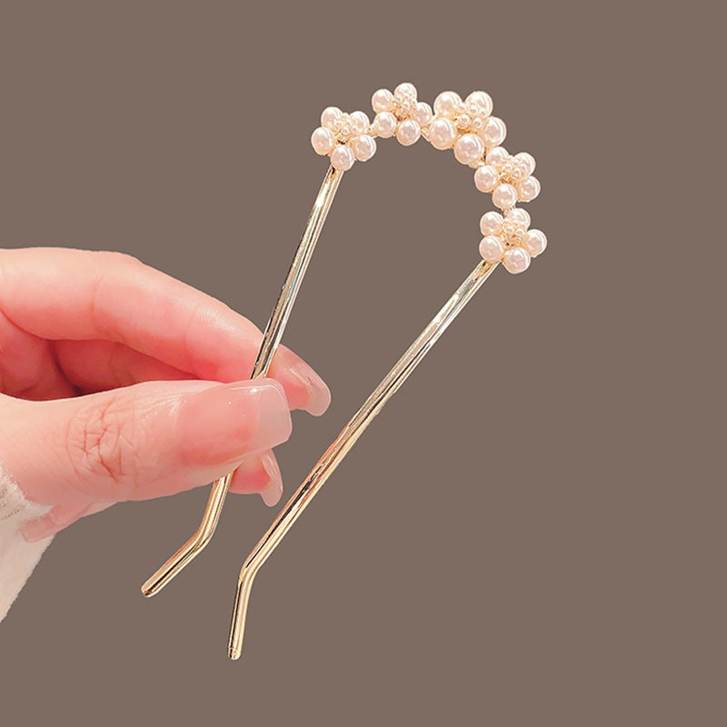 New Chinese Elegant Pearl Butterfly U-shaped Hair Pin Advanced Back Head Updo