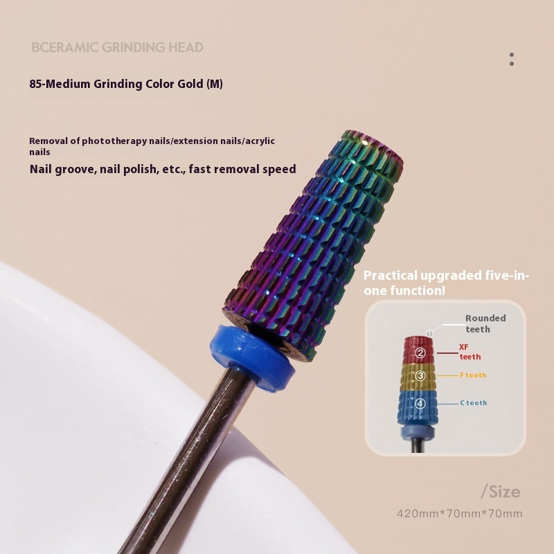 Five-in-one Tungsten Steel Cross Tooth Plating Color Alloy Nail Beauty Polish Removing Modified Peeling Grinding Head