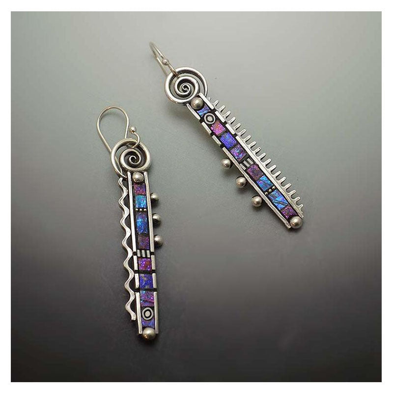925 Silver-plated Long Comb Tooth Abstract Rainbow Earrings Creative Zigzag Rainbow Purple Blue Earrings