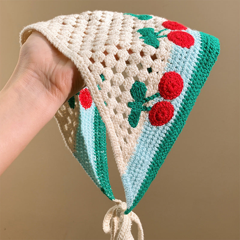 Cherry Knitted Triangular Binder Headscarf For Women