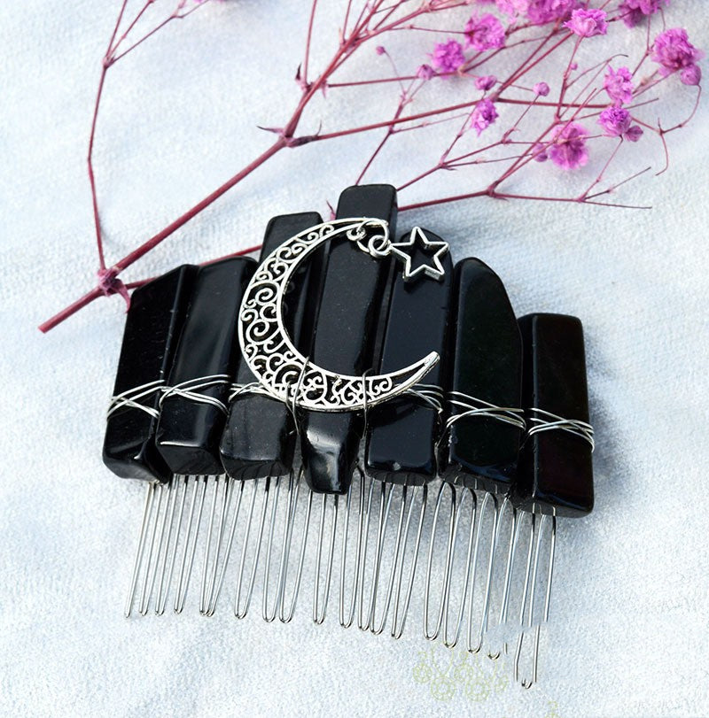 Premium Handmade Crown Moon Hollow Star Hair Comb