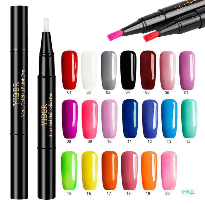 Yiber 5pcs Nail Polish Pen 3 In 1 One Step Glue Pen Multicolor
