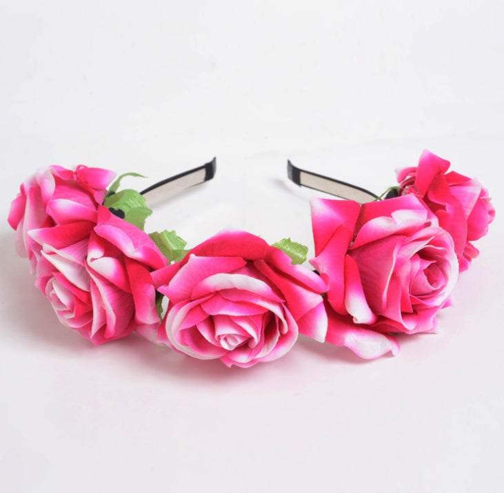New velvet simulation rose flower wreath headband seaside holiday shooting hair accessories