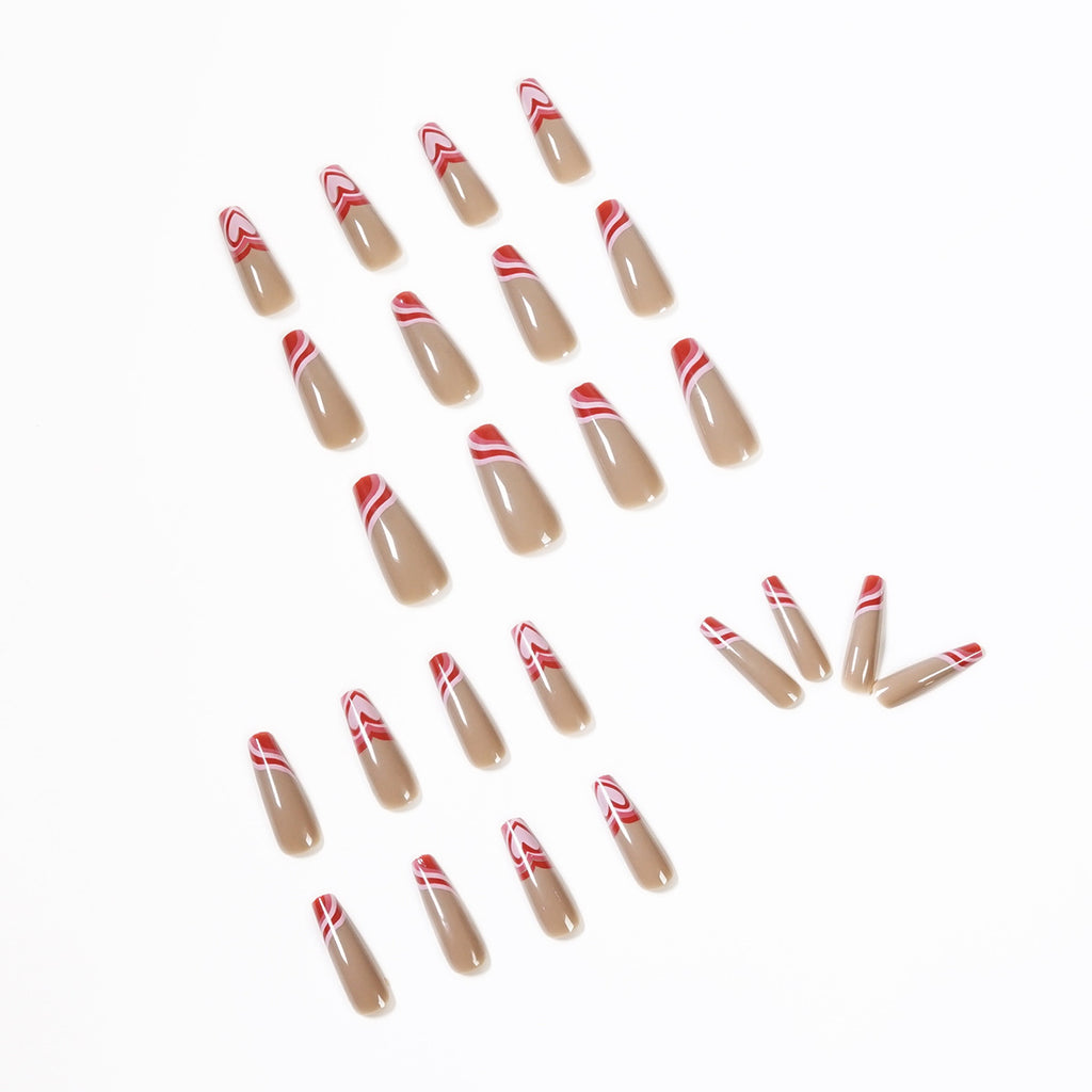 Cream Brown Red Peach Heart Wave Series Wear Finished Nail Beauty