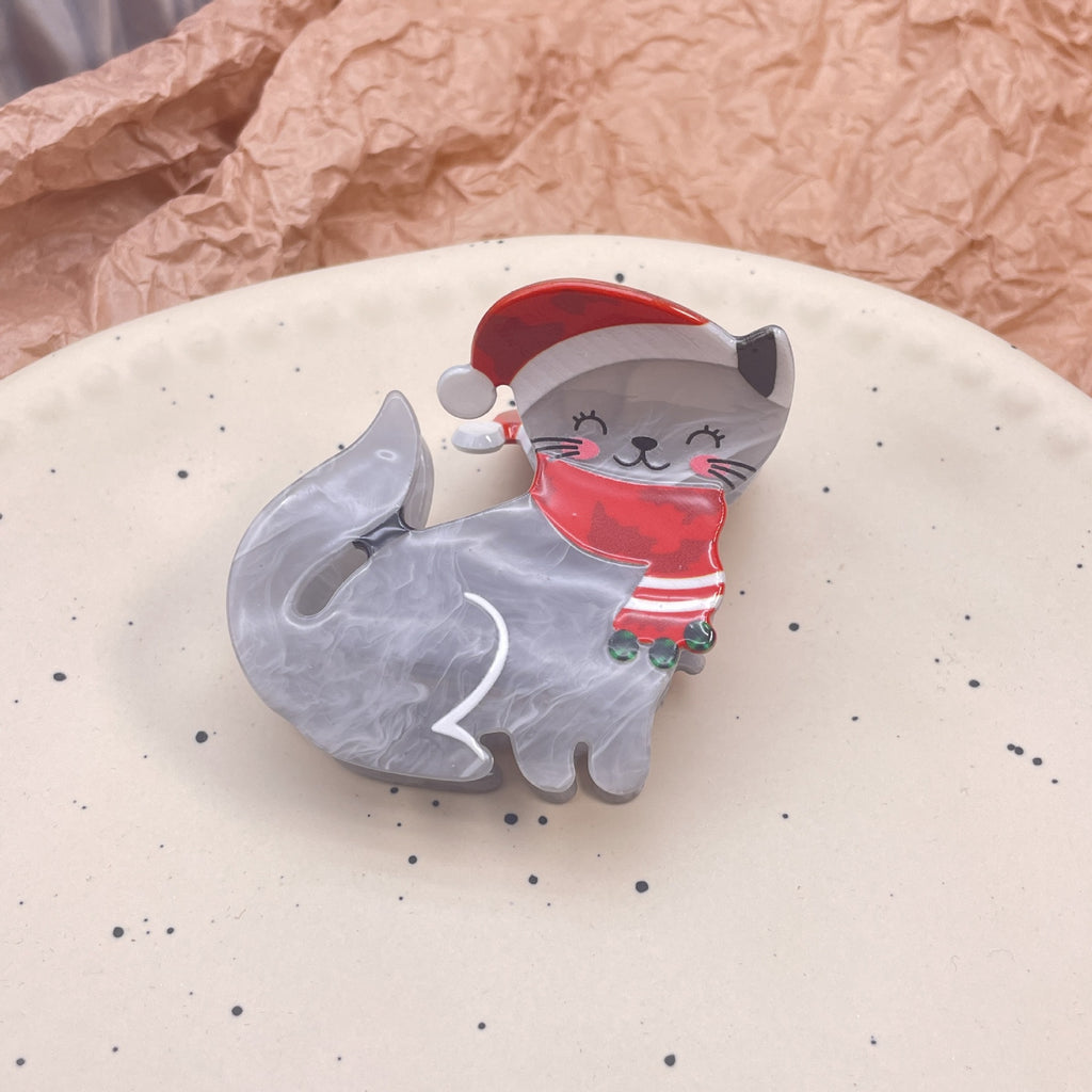 Animal Cat Christmas Acrylic Barrettes