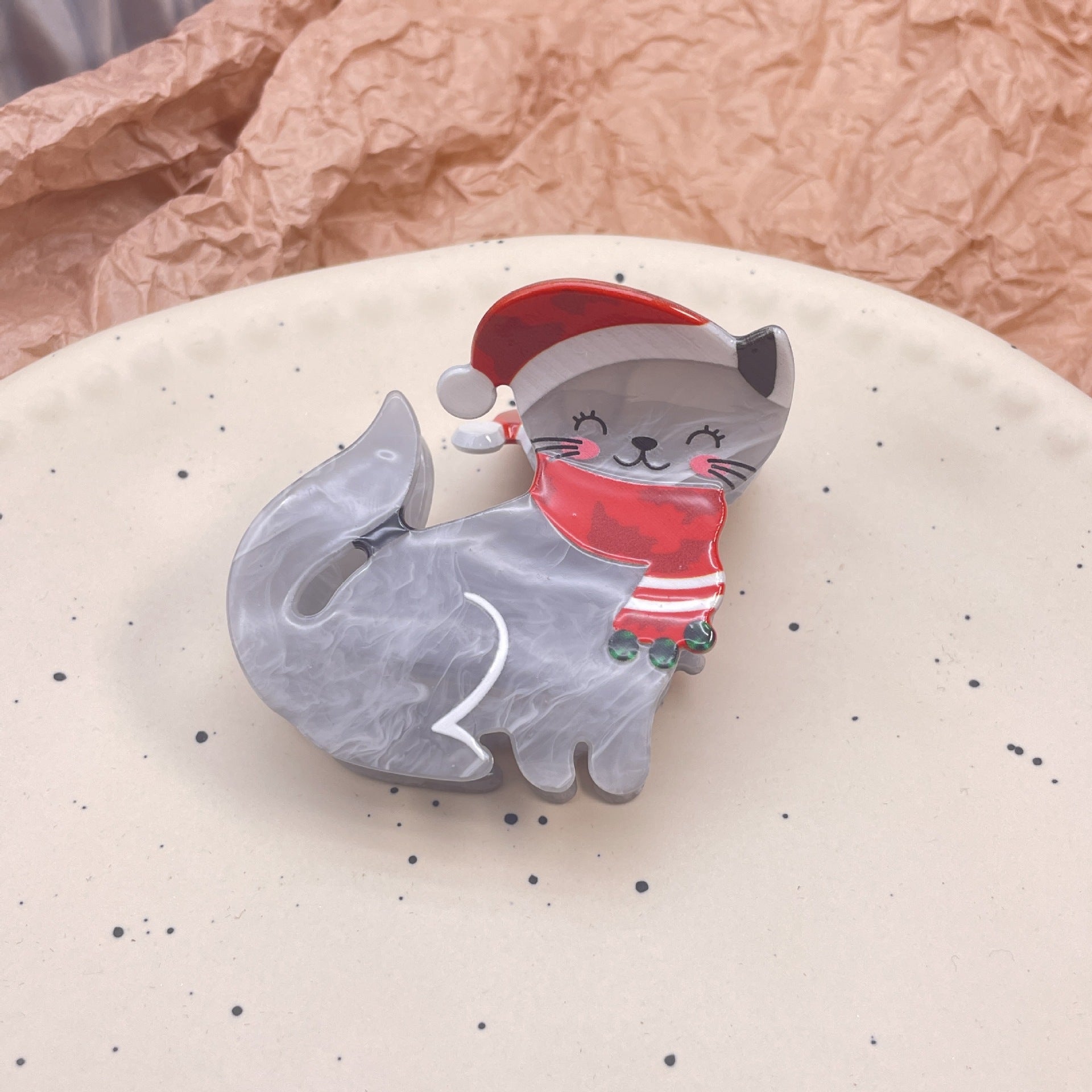 Animal Cat Christmas Acrylic Barrettes