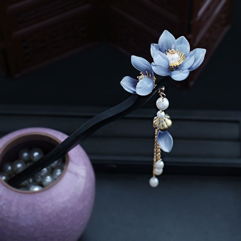 Antique Style Magnolia Colored Glaze Wooden Hairpin