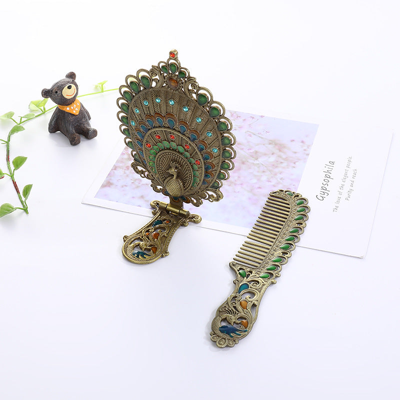 Portable Portable Folding Metal Handle Beauty Comb Mirror