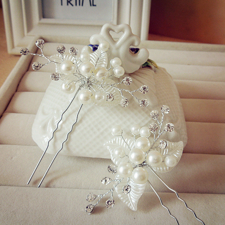 Bride Handmade Pearl Rhinestone Flower Silk Hairpin