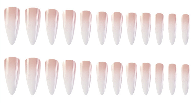Milky White Pink Gradient Long Drop Shape Fake Nail Patch