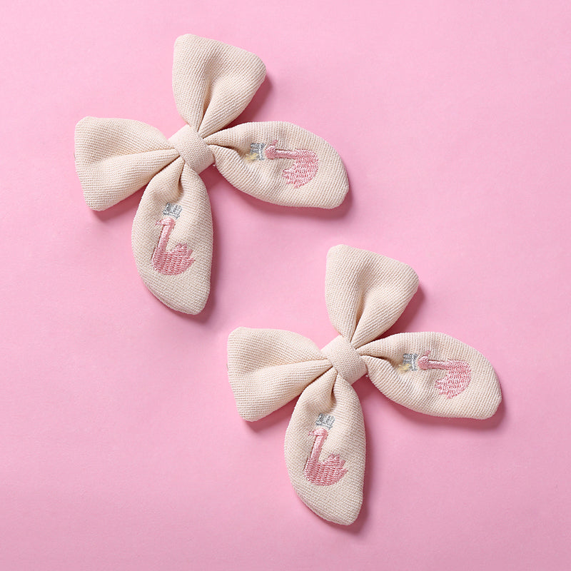 Beautifully Embroidered Cotton Children's Bow Hair Clip