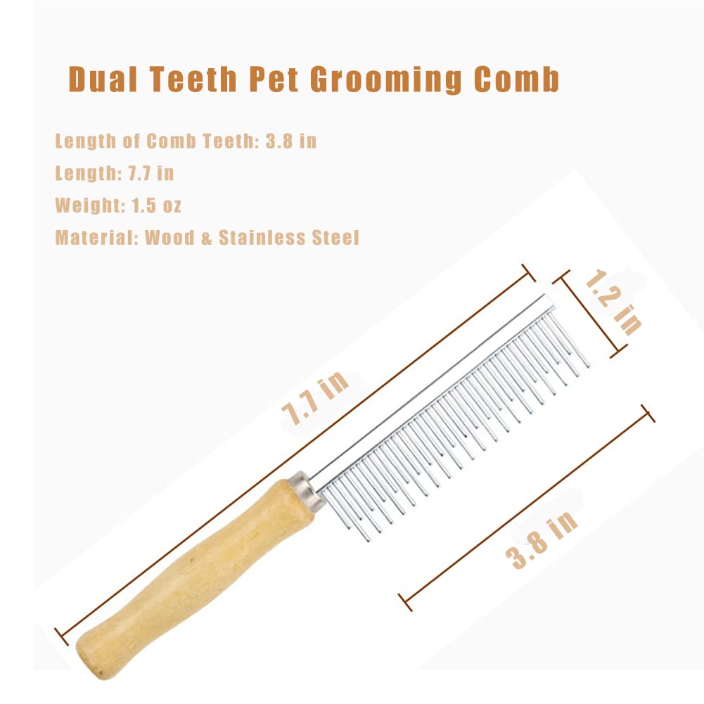 Dog Cat Pet Comb Double Sided Grooming Brush Metal Comb For Loosening Up Removing Mats Debris Tangles And Knots Wooden Handle Stainless Steel Tooth Perfect For Pets