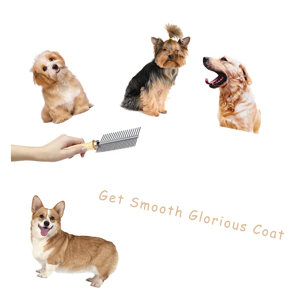 Dog Cat Pet Comb Double Sided Grooming Brush Metal Comb For Loosening Up Removing Mats Debris Tangles And Knots Wooden Handle Stainless Steel Tooth Perfect For Pets