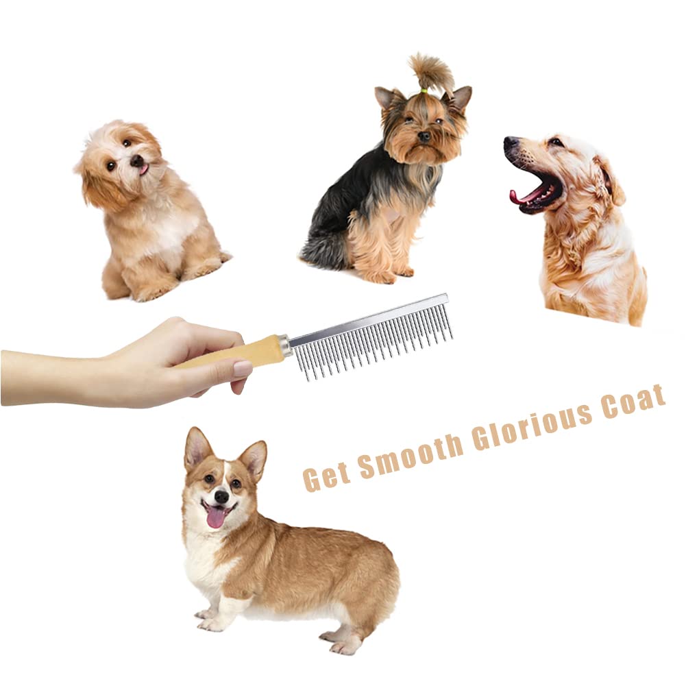 Dog Cat Pet Comb Double Sided Grooming Brush Metal Comb For Loosening Up Removing Mats Debris Tangles And Knots Wooden Handle Stainless Steel Tooth Perfect For Pets