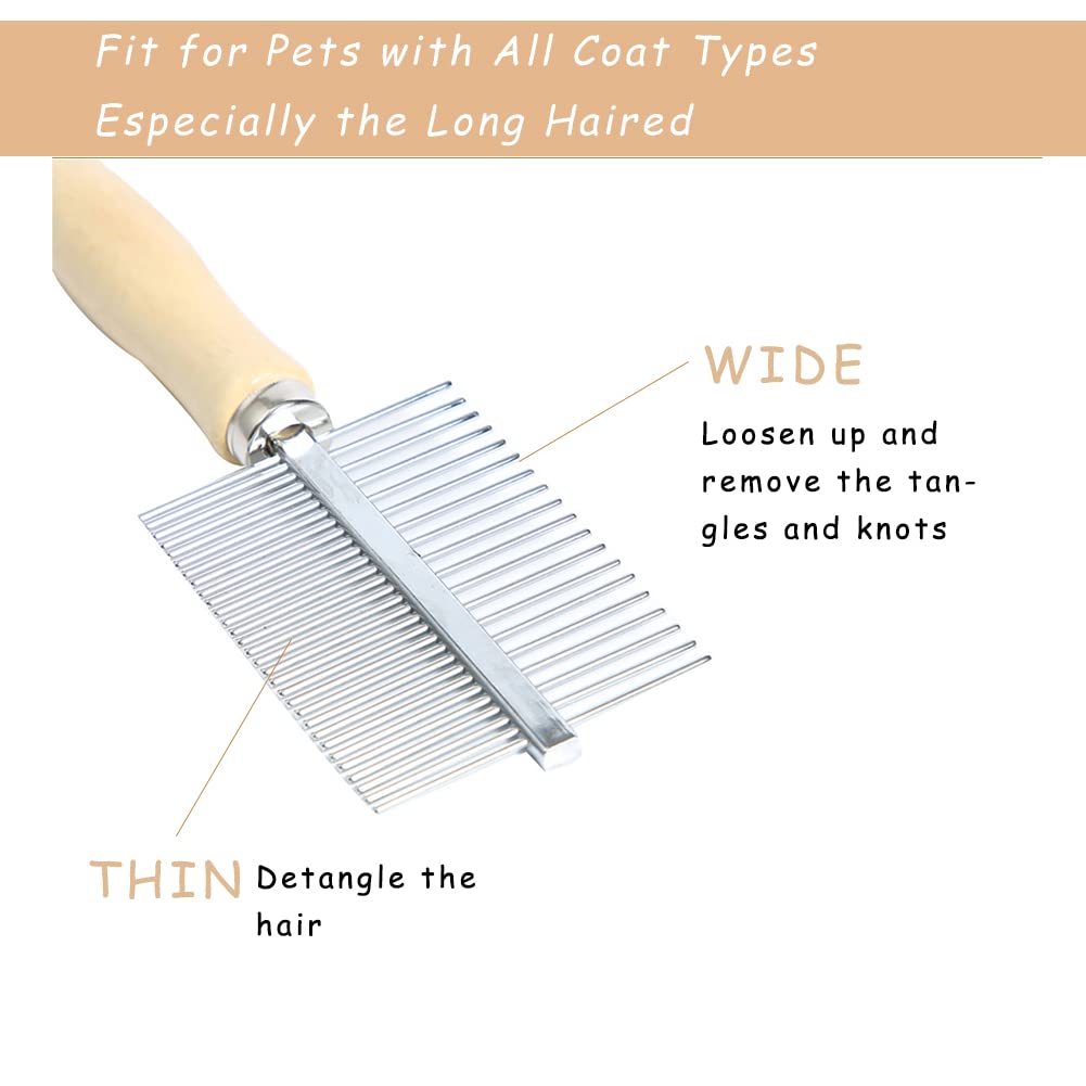 Dog Cat Pet Comb Double Sided Grooming Brush Metal Comb For Loosening Up Removing Mats Debris Tangles And Knots Wooden Handle Stainless Steel Tooth Perfect For Pets