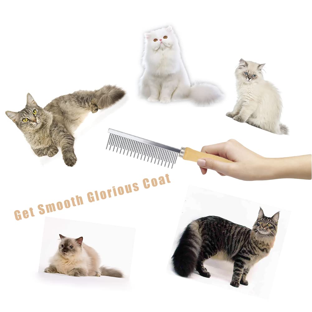 Dog Cat Pet Comb Double Sided Grooming Brush Metal Comb For Loosening Up Removing Mats Debris Tangles And Knots Wooden Handle Stainless Steel Tooth Perfect For Pets