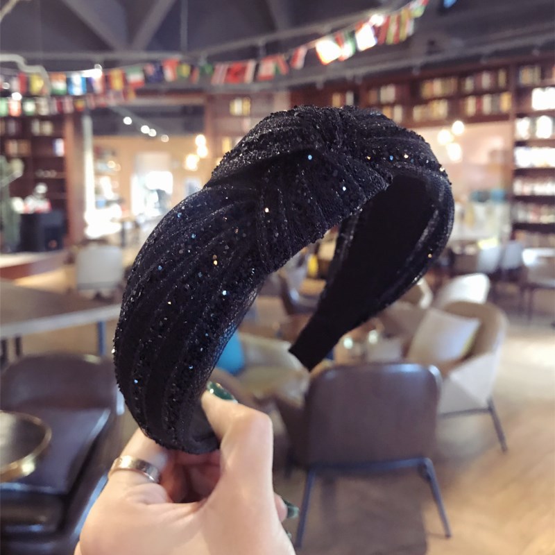 Hair Accessories Black Net Yarn with Diamonds Super Glitter Fabric Knotted