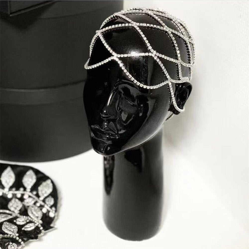 European And American Rhinestone Accessories Fringed Mesh Headdress