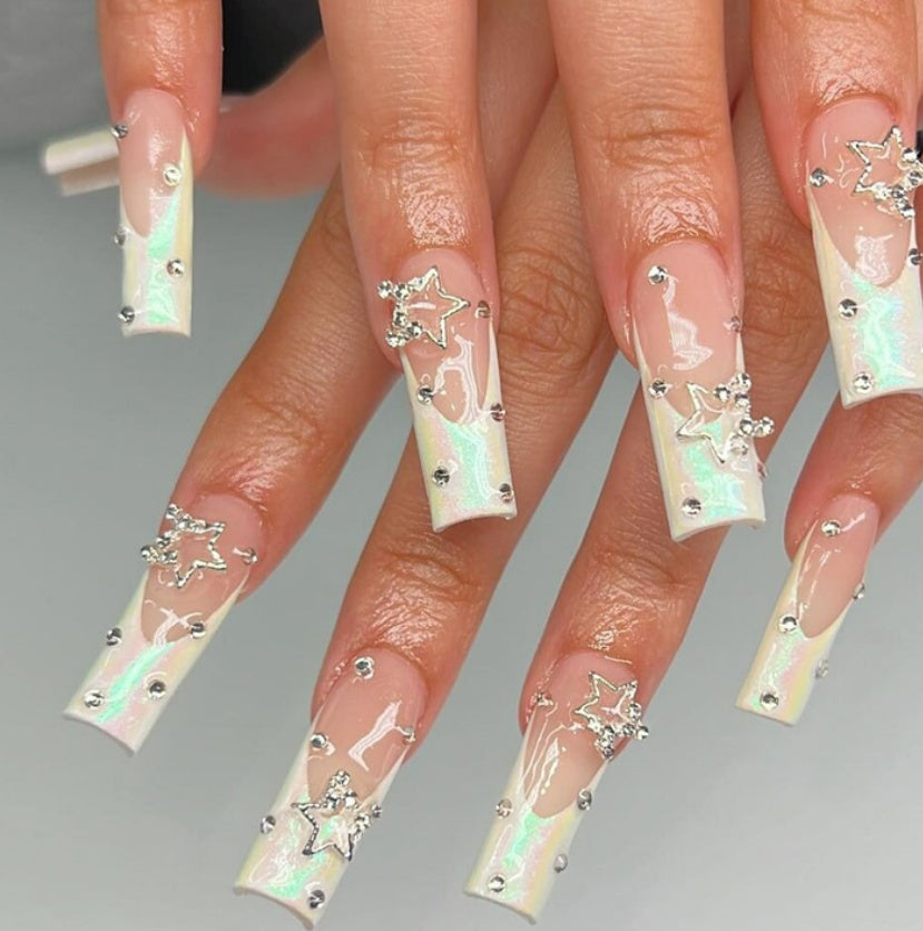 Wear Armor Long French Five-pointed Star Flash Diamond Nail Stickers Nail Tip
