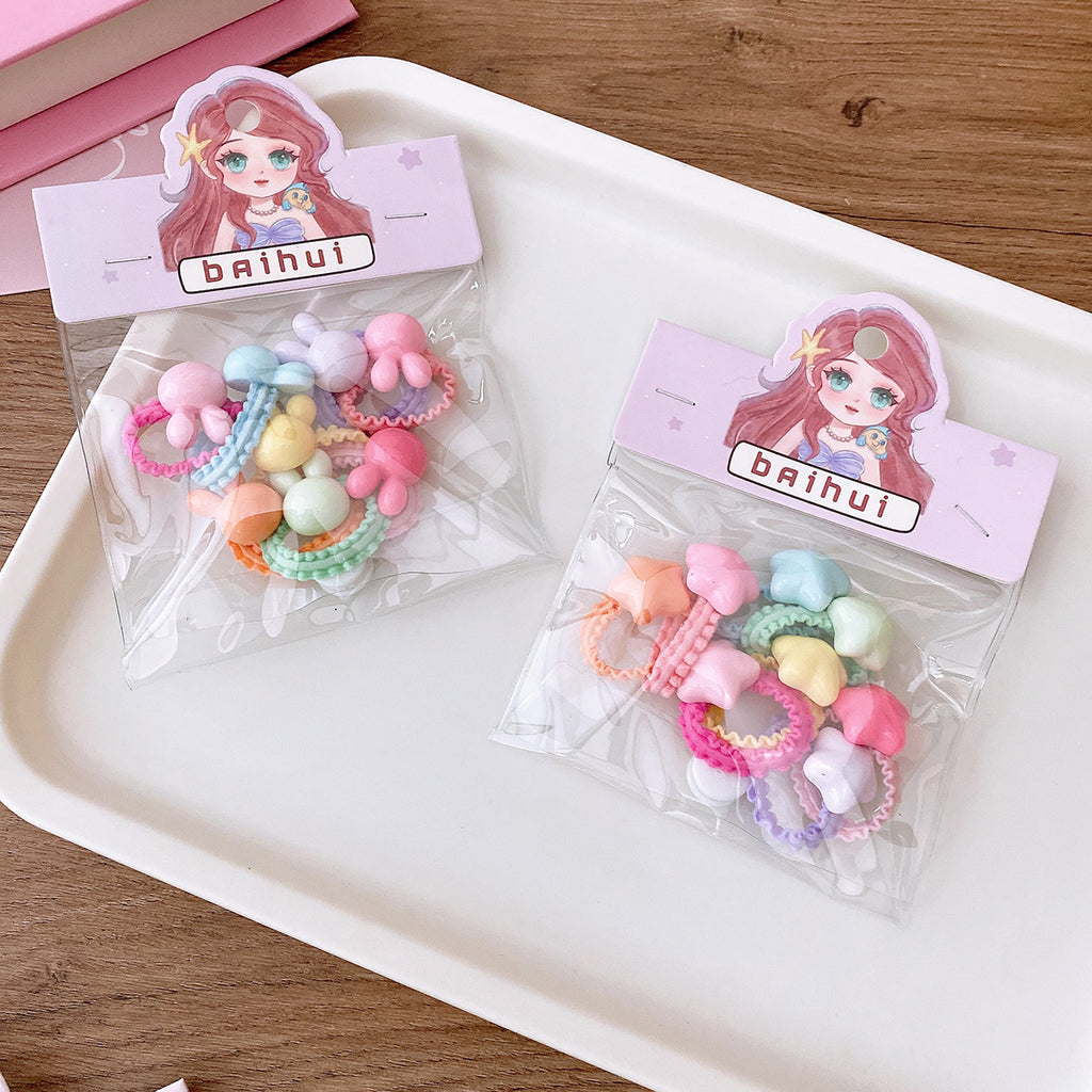 8 Bags Candy Color Small Size Children Ruffles Hair Rope