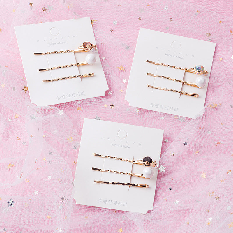 Sweet Planet Pearl Wave Hairpin Three-piece Set