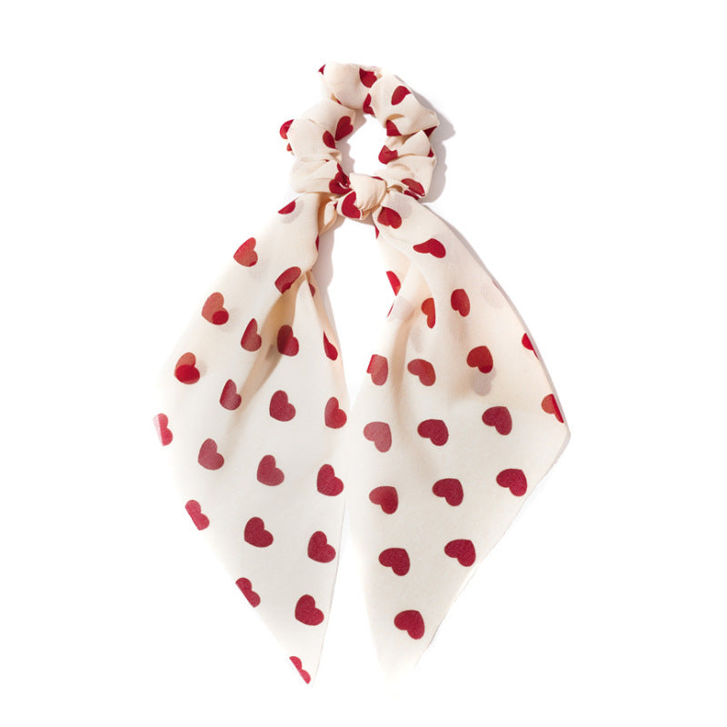 Peach Heart New Long Ribbon Hair Tie