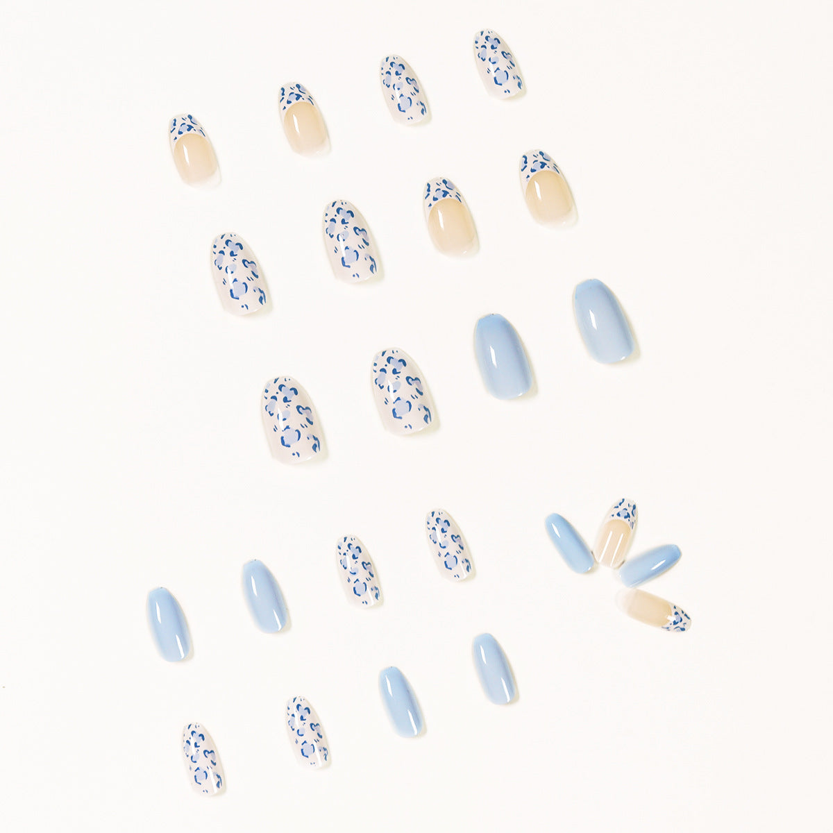 Cream White Baby Blue Short Ballet Fake Nail Patch