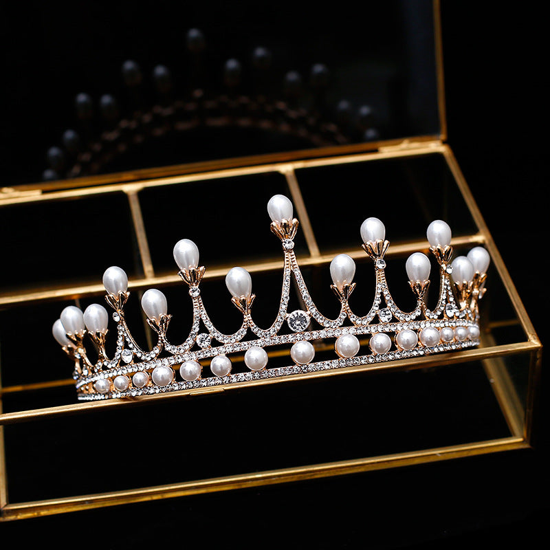 Bridal Crown Tiara Rhinestone Pearl Korean Wedding
