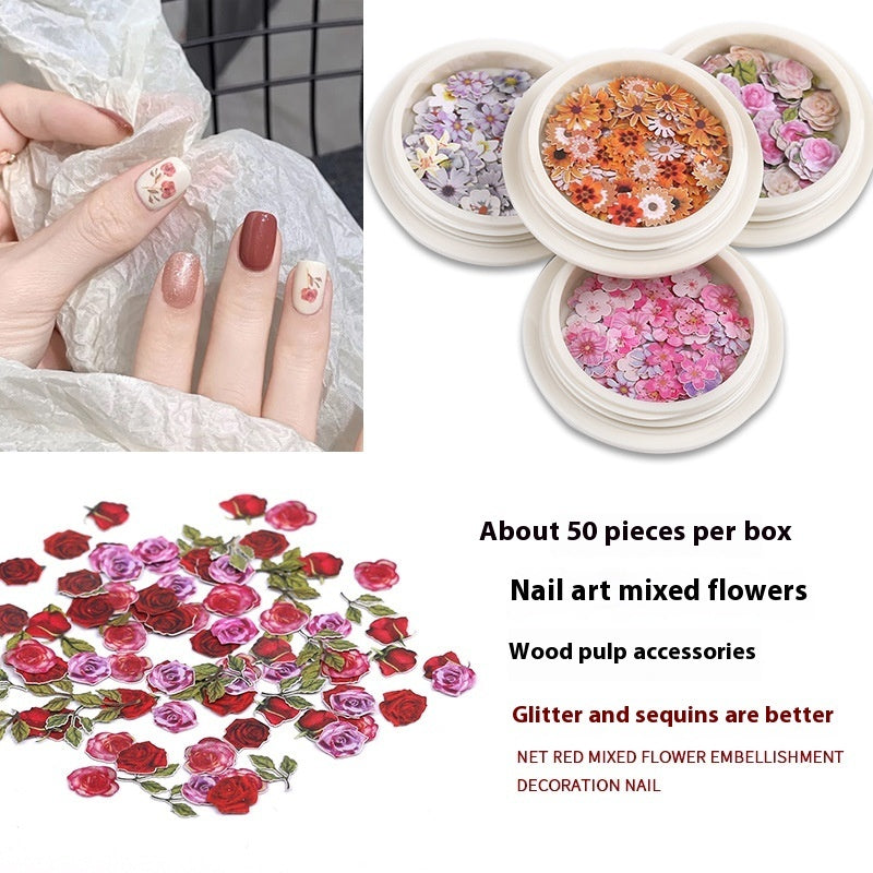 Nail Art Wood Pulp Slice Flower Mixed Nail Sticker DIY Accessories
