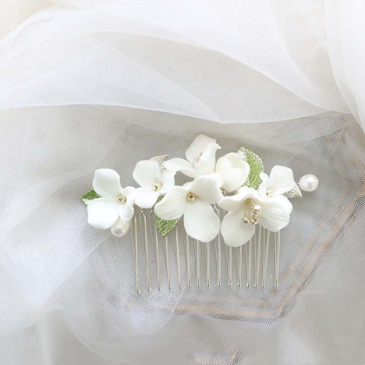 Ceramic Flower Hair Comb Bridal Headwear