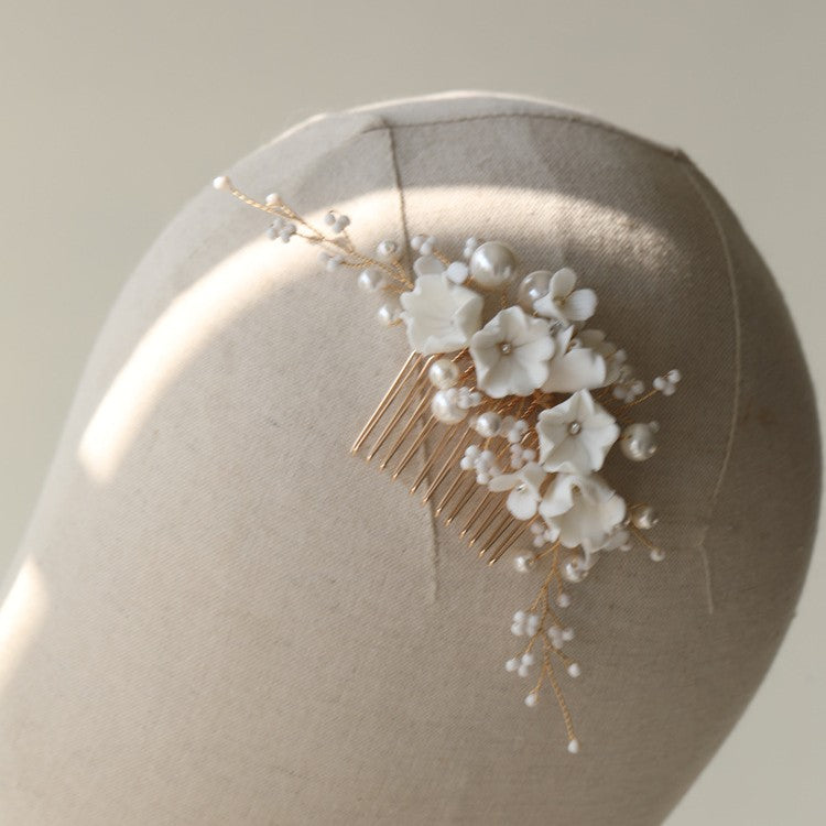 Ceramic Flower Hair Comb Bride Simplicity