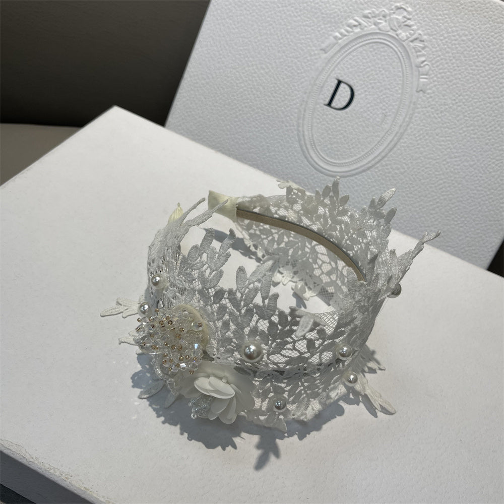 Women's Wide Lace Rhinestone Beaded Headband