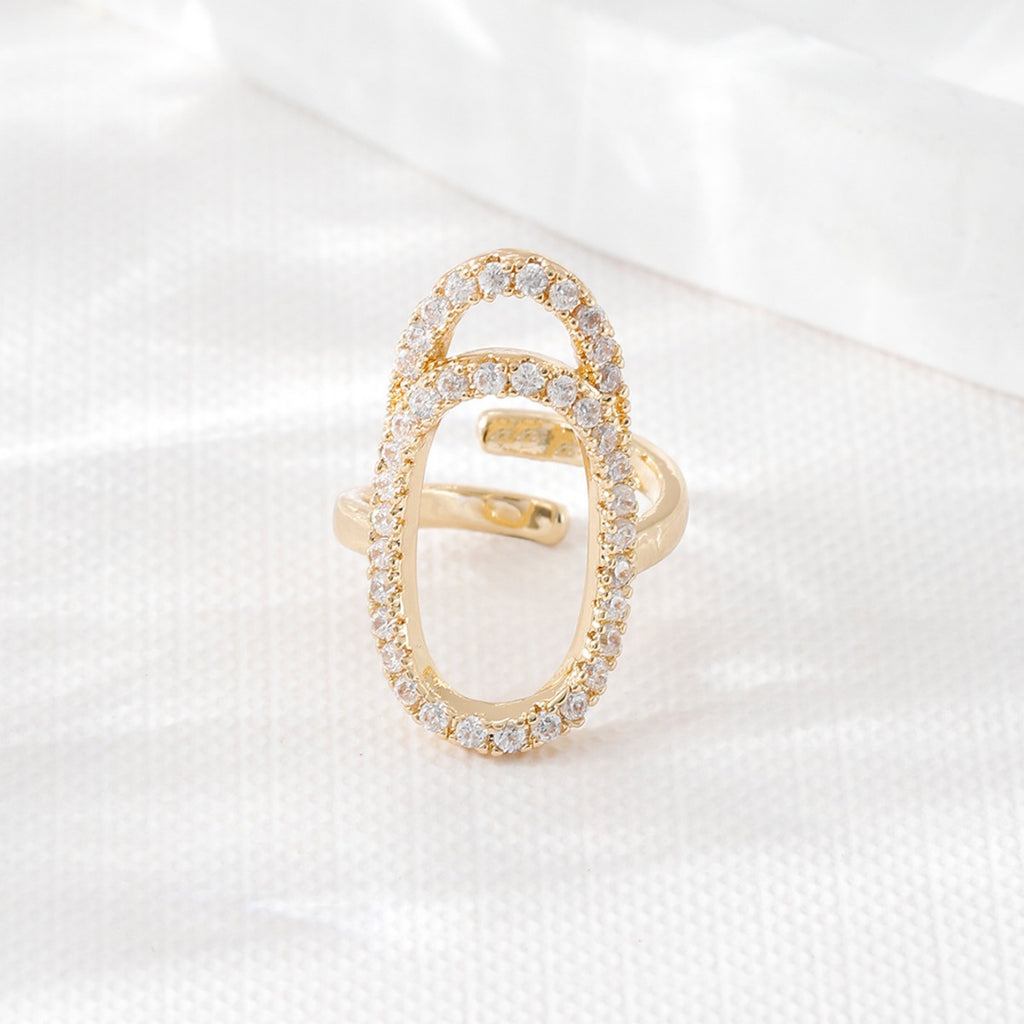 Women's Geometric Diamond-embedded Open Nail Ring
