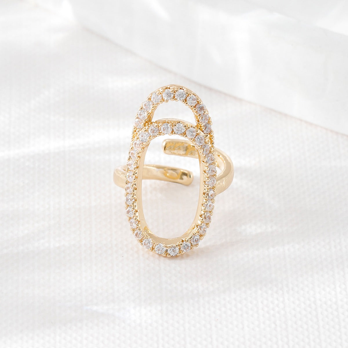 Women's Geometric Diamond-embedded Open Nail Ring