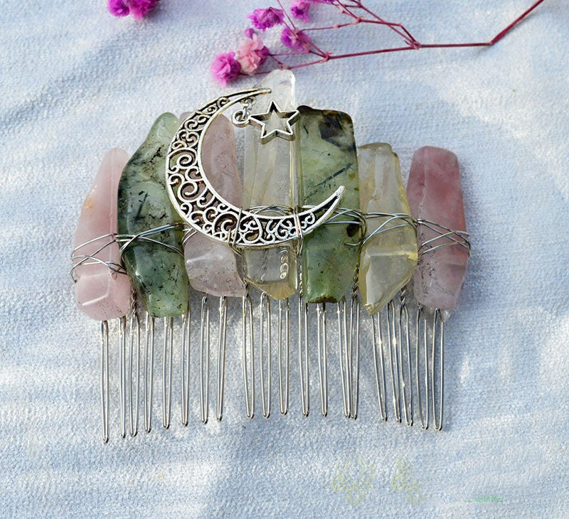 Premium Handmade Crown Moon Hollow Star Hair Comb