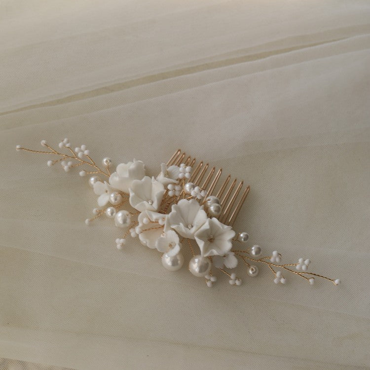 Ceramic Flower Hair Comb Bride Simplicity