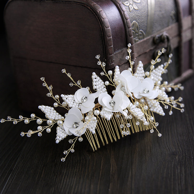 Pure Handmade Pearl Beaded Crystal Headwear Hair Comb