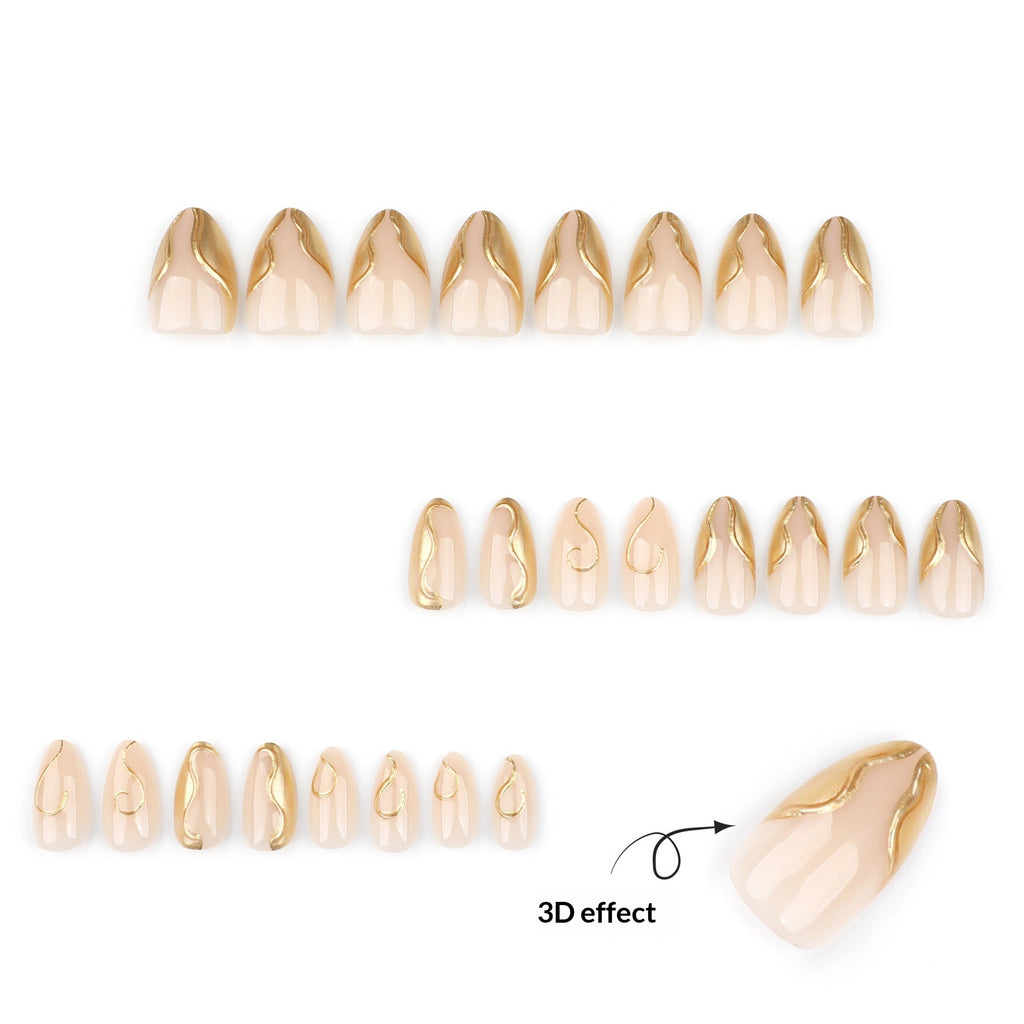 3D Gold Irregular Nail Art Fake Nails Short Style