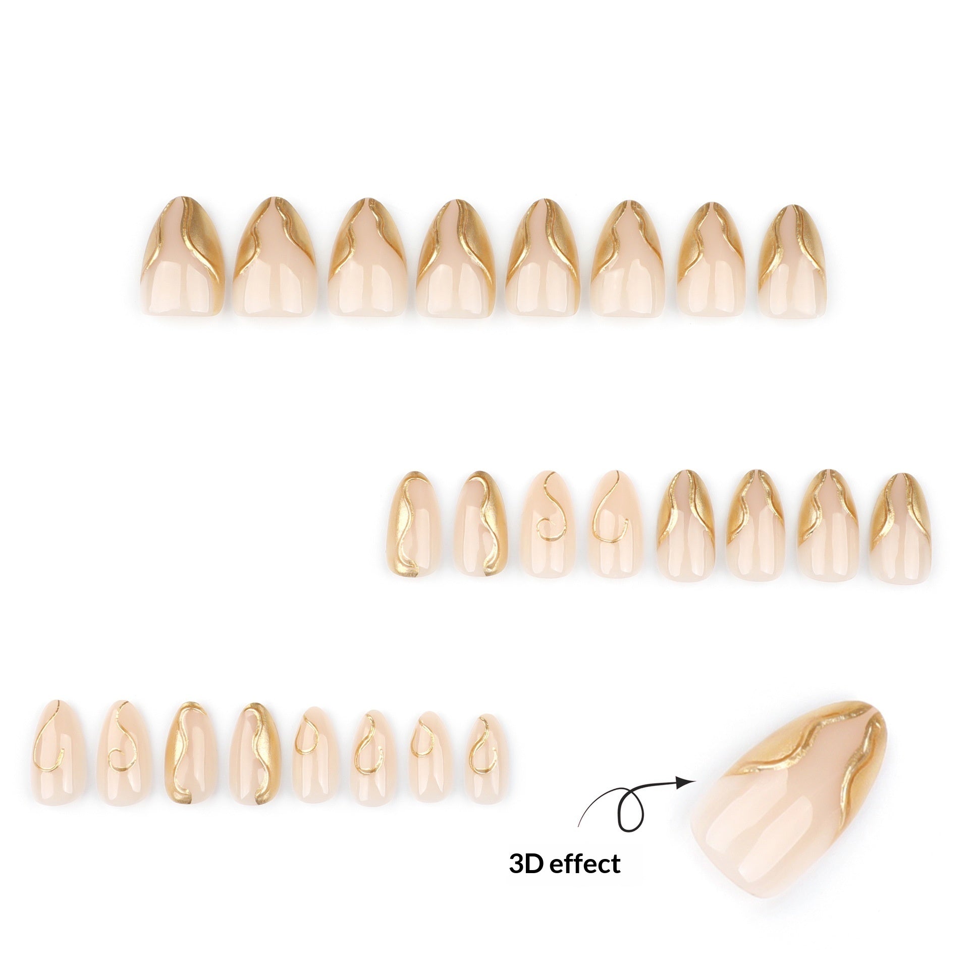 3D Gold Irregular Nail Art Fake Nails Short Style